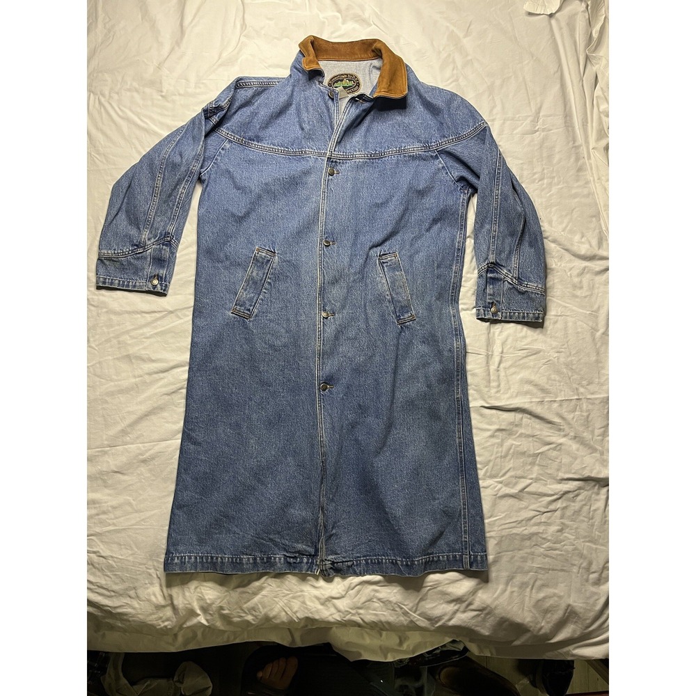 Essentials by DSI Duster Men's Blue Denim Jacket Coat Leather Collar Button Up
